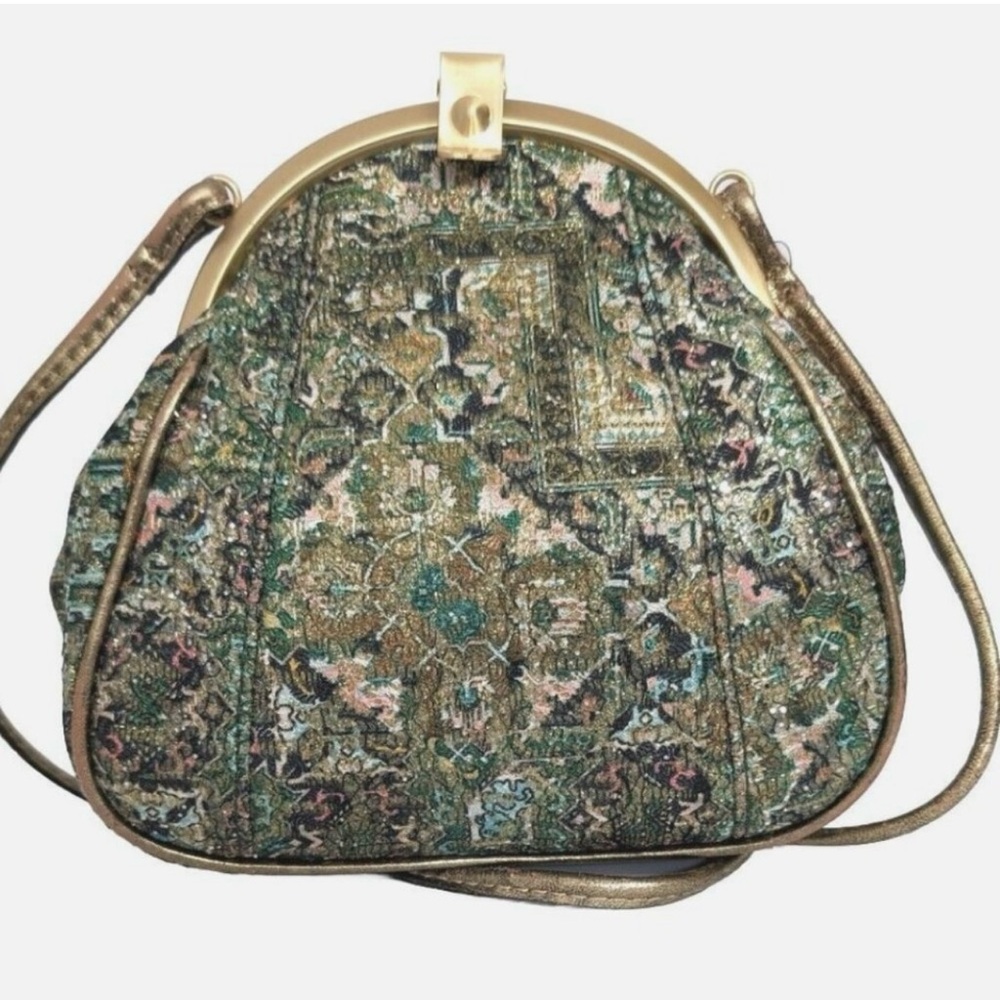 Patricia Nash PORTAFINA Woven Glitter Mosaic Frame Crossbody Bag SAGE